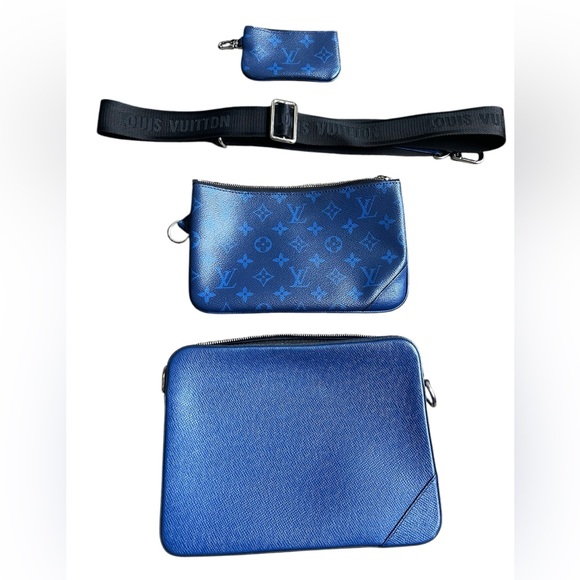 Authentic Louis Vuitton Trio Messenger Bag Monogram Taigarama Cobalt Blue - Picture 2 of 7